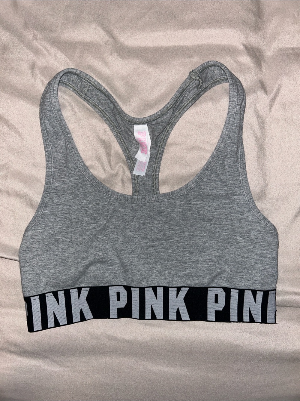 Victorias Secret PINK grey sports bra with black elastic band in women’s XS
